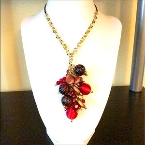 Firstmeet. NWT. Long Burgundy Gold Necklace.